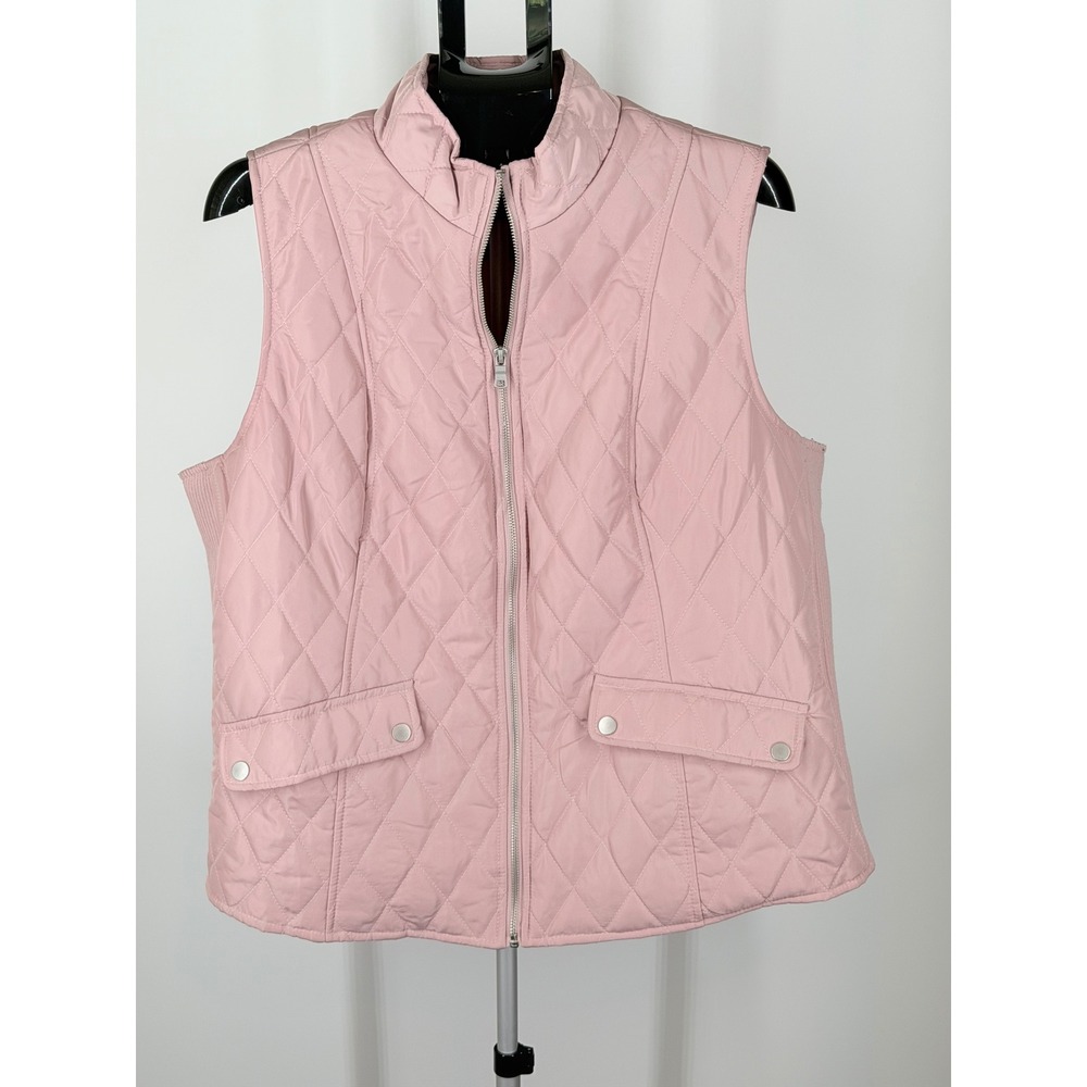Westport Womens 2X Quilted Vest Blush Pink Diamond Stitch Full Zip Mock Neck